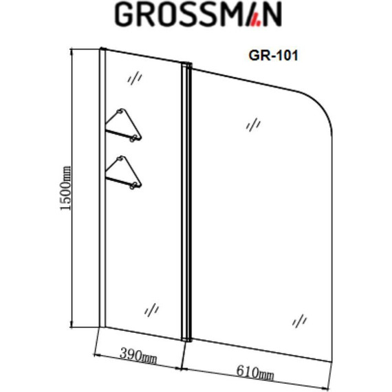 Шторка для ванны Grossman 1000х1500 мм GR-101, хром/прозрачное фото 3