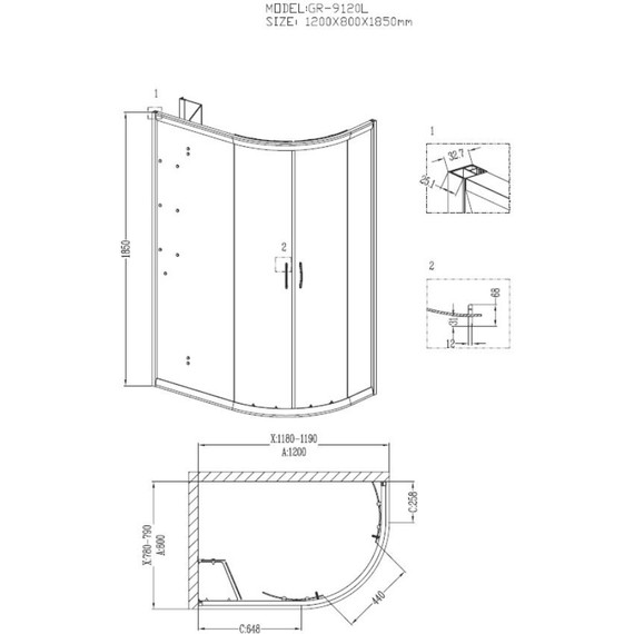 Душевое ограждение Grossman Classic 120x80 см GR-9120L L, хром/прозрачное фото 7