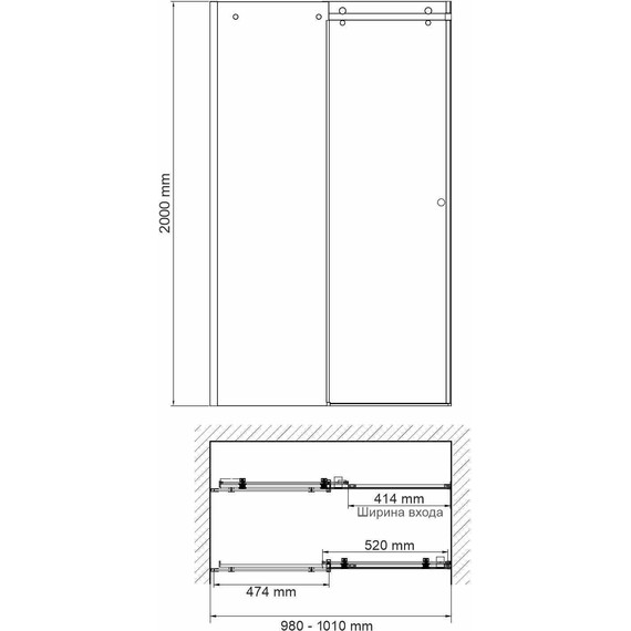 Душевая дверь WasserKraft Vils 100 см 56R12 (стекло 6/8 мм), хром/прозрачное фото 9