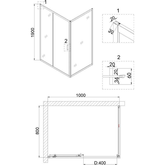Душевое ограждение Niagara Nova 100x80 см NG-42-10AG-NG-A80G, золото/прозрачное фото 4
