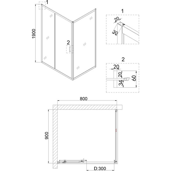 Душевое ограждение Niagara Nova 80x90 см NG-62-8A-NG-A90, хром/прозрачное - 5 Душевое ограждение Niagara Nova 80x90 см NG-62-8A-NG-A90, хром/прозрачное фото 5
