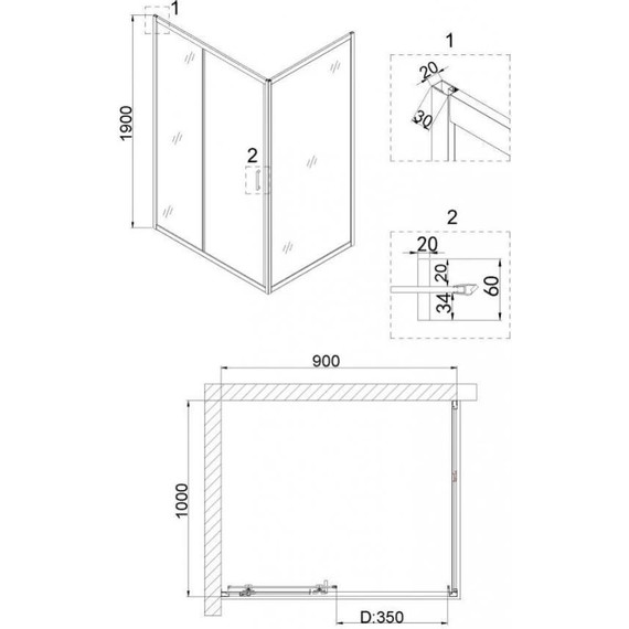 Душевое ограждение Niagara Nova 90x100 см NG-62-9A-NG-A100, хром/прозрачное фото 5