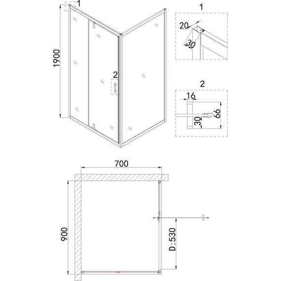 Душевое ограждение Niagara Nova 90x70 см NG-63-9A-NG-A70, хром/прозрачное фото 5