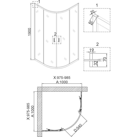 Душевое ограждение Niagara Nova 100x100 см NG-6407-08, золото/прозрачное - 4 Душевое ограждение Niagara Nova 100x100 см NG-6407-08, золото/прозрачное фото 4