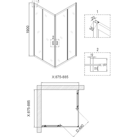 Душевое ограждение Niagara Nova 90x90 см NG-6808-08 BLACK, черный/прозрачное - 3 Душевое ограждение Niagara Nova 90x90 см NG-6808-08 BLACK, черный/прозрачное фото 3
