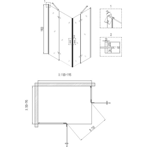 Душевое ограждение Niagara Nova 120x80 см NG-6817-08 BLACK, черный/прозрачное фото 3