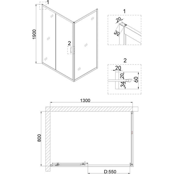Душевое ограждение Niagara Nova 130x80 см NG-82-13AB-NG-A80B, черный/прозрачное фото 3