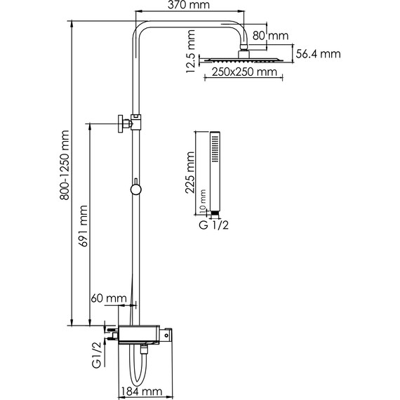 Душевая стойка с термостатом WasserKraft A114.255.217.CB Thermo, черный фото 3