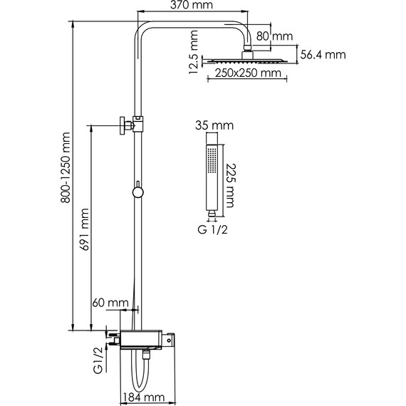 Душевая стойка с термостатом WasserKraft A114.255.218.CB Thermo, черный фото 3