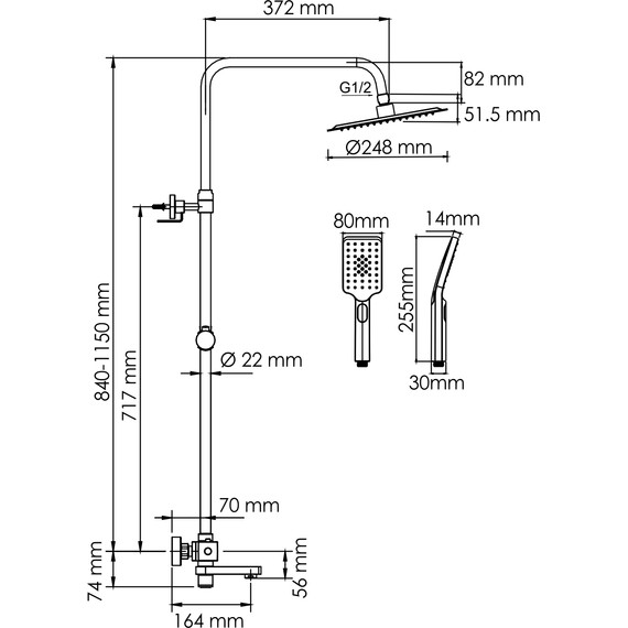 Душевая стойка с термостатом WasserKraft A199.259.201.BG Thermo, золото матовое - 3 Душевая стойка с термостатом WasserKraft A199.259.201.BG Thermo, золото матовое фото 3