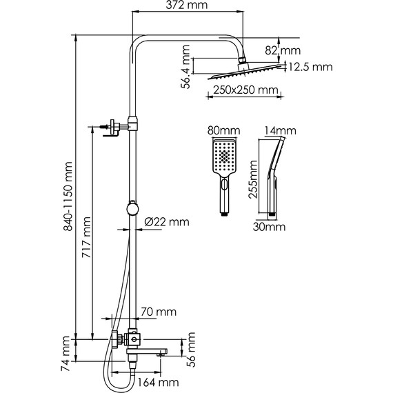 Душевая стойка с термостатом WasserKraft A299.255.130.BM Thermo, черный - 3 Душевая стойка с термостатом WasserKraft A299.255.130.BM Thermo, черный фото 3