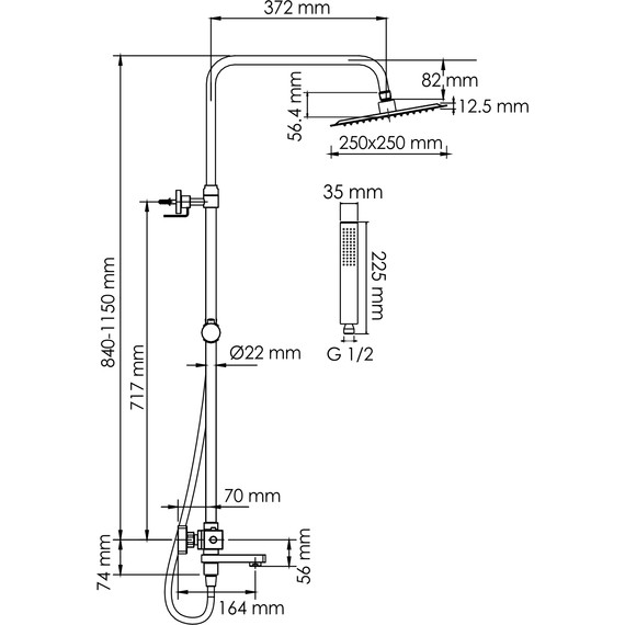 Душевая стойка с термостатом WasserKraft A299.255.218.BM Thermo, черный фото 3