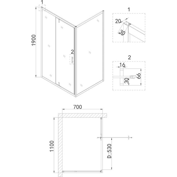 Душевое ограждение Niagara Nova 110x70 см NG-43-11AG-NG-A70G, золото/прозрачное фото 5