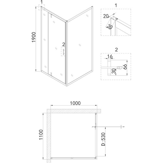 Душевое ограждение Niagara Nova 110x100 см NG-83-11AB-NG-A100B, черный/прозрачное фото 3