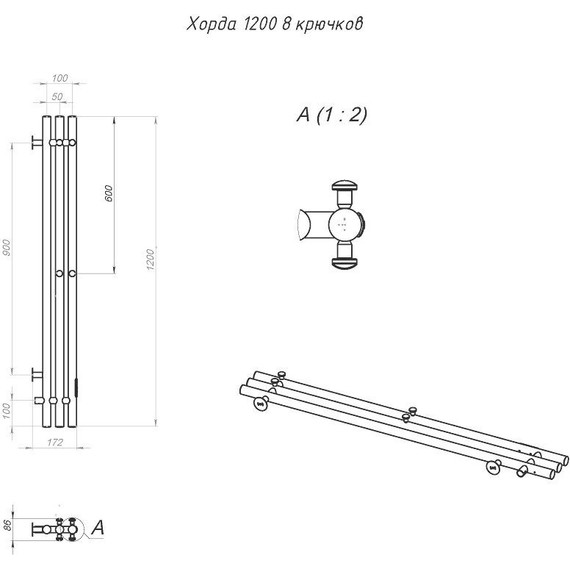 Полотенцесушитель электрический Тругор Пэк сп Хорда П3 100х1200 мм (возможность скрытого подключения) 00-00043619, белый фото 4