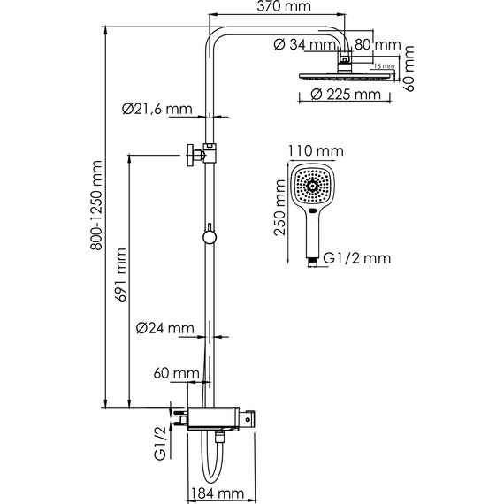 Душевая стойка с термостатом WasserKraft A113.067.065.CH Thermo - 3 Душевая стойка с термостатом WasserKraft A113.067.065.CH Thermo фото 3
