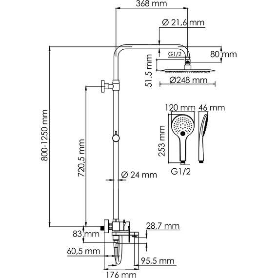 Душевая стойка WasserKraft A174.258.078.CB, черный - 3 Душевая стойка WasserKraft A174.258.078.CB, черный фото 3