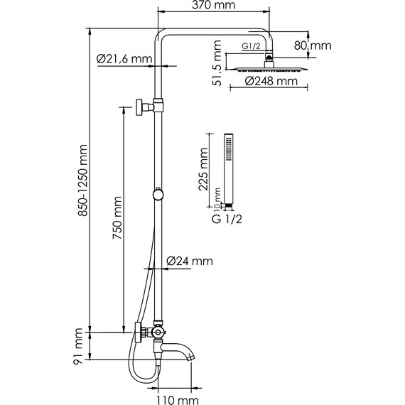 Душевая стойка с термостатом WasserKraft A288.258.217.BM Thermo, черный - 3 Душевая стойка с термостатом WasserKraft A288.258.217.BM Thermo, черный фото 3