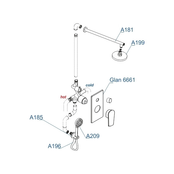 Душевая система для душа WasserKraft Glan A66209, черный глянец фото 3