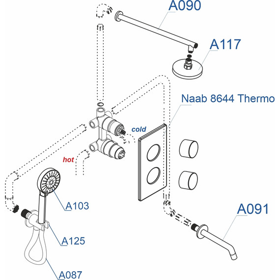 Душевая система для ванны с термостатом WasserKraft A178644 Thermo - 3 Душевая система для ванны с термостатом WasserKraft A178644 Thermo фото 3