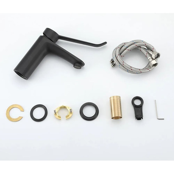 Смеситель для раковины с локтевой (хирургической) ручкой Gappo G1021-6, черный, Цвет производителя: чёрный фото 5