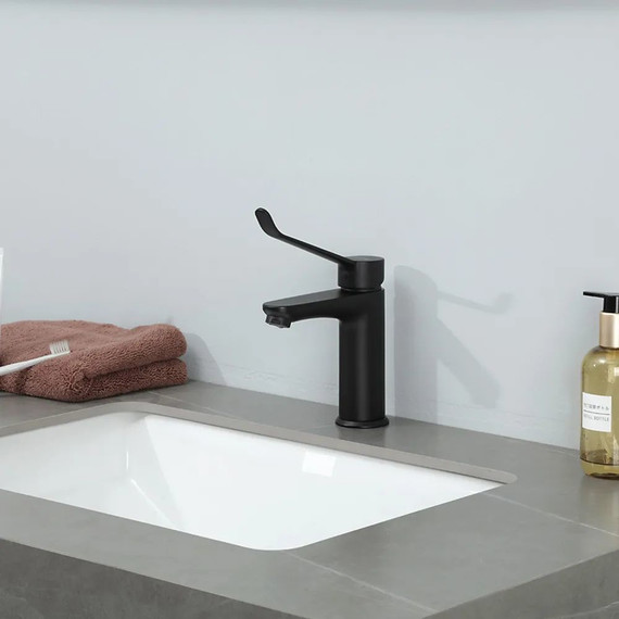 Смеситель для раковины с локтевой (хирургической) ручкой Gappo G1021-6, черный, Цвет производителя: чёрный фото 7