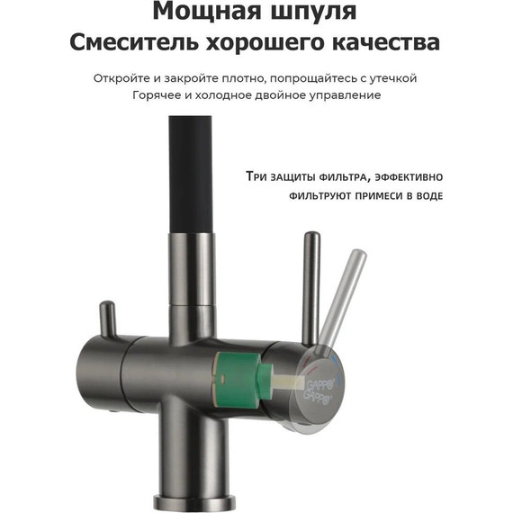Смеситель для кухни Gappo G4398-39, оружейная сталь/чёрный - 13 Смеситель для кухни Gappo G4398-39, оружейная сталь/чёрный фото 13