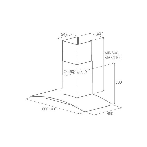 Вытяжка JET AIR TORY P 90 INX (прозрачное стекло) - 3 Вытяжка JET AIR TORY P 90 INX (прозрачное стекло) фото 3