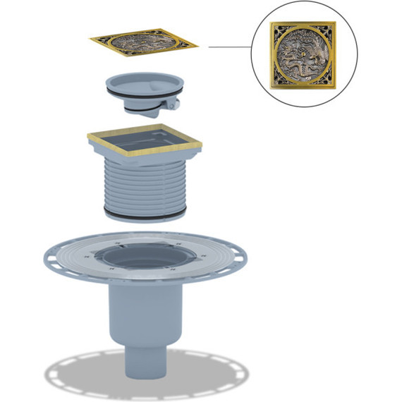 Трап Bronze de Luxe 10x10 см 21986-5902, дизайн-решетка дракон фото 2