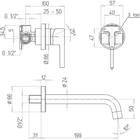 Смеситель для раковины настенный Paini Brera 74PZ208, чёрный матовый фото 4