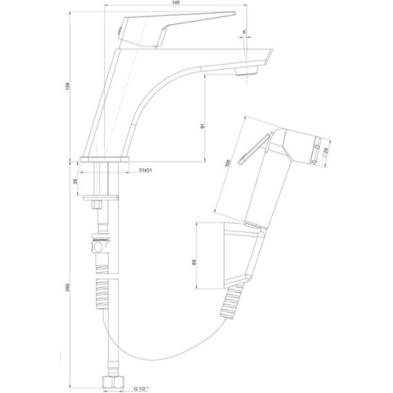 Смеситель для раковины с гигиеническим душем Paini Torre 98CR205/574 фото 8