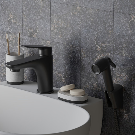 Смеситель для раковины с гигиеническим душем Paini Laguna LAYO205/574, черный фото 2