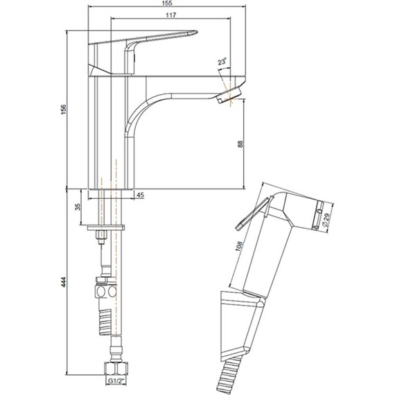 Смеситель для раковины с гигиеническим душем Paini Viva Style P4CR205/574 фото 8