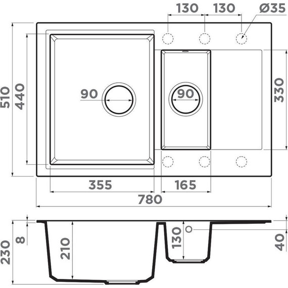 Кухонная мойка Omoikiri Daisen 78-2T DC 4993534, тёмный шоколад, Цвет производителя: тёмный шоколад фото 2