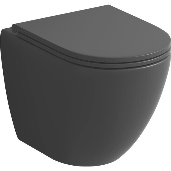 Унитаз подвесной безободковый Grossman GR-4455BMSQ с тонкой крышкой микролифт (система смыва Торнадо) чёрный матовый фото 2