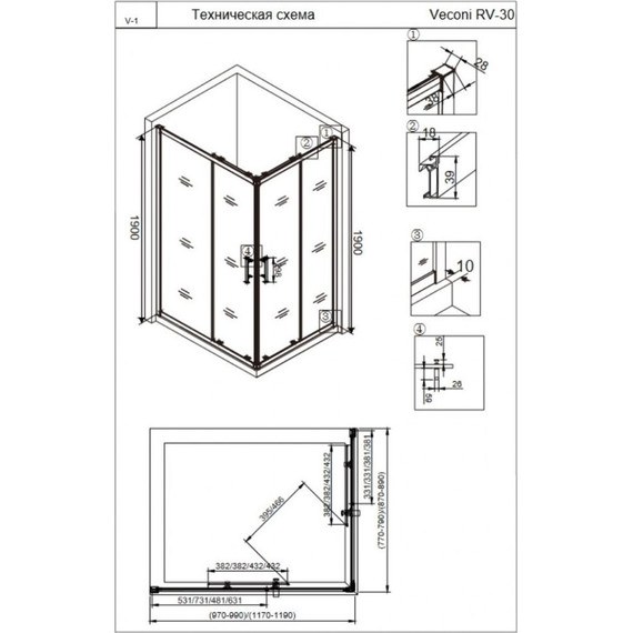 Душевое ограждение Veconi Rovigo 120x80 см RV30B-12080-01-C3, чёрный/прозрачное фото 2