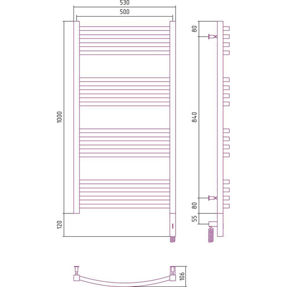 Полотенцесушитель электрический Сунержа Аркус 3.0 П16 1000x500 мм 071-5705-1050 R, сатин фото 5