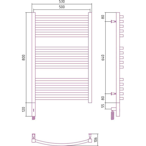 Полотенцесушитель электрический Сунержа Аркус 3.0 П15 800x500 мм 30-5704-8050 L, белый матовый фото 5