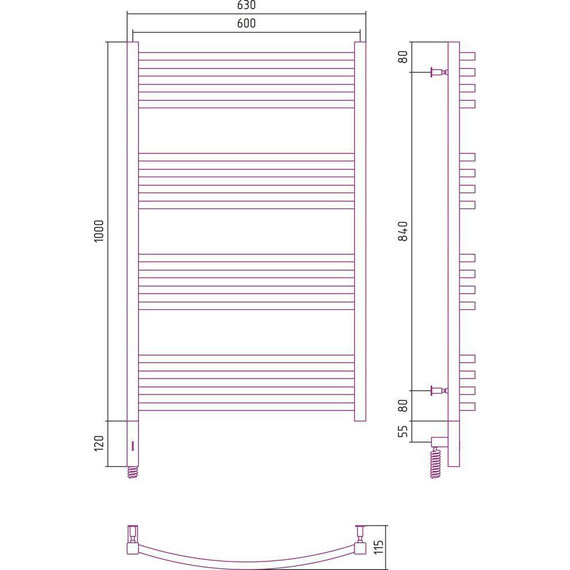 Полотенцесушитель электрический Сунержа Аркус 3.0 П16 1000x600 мм 31-5704-1060 L, чёрный матовый фото 8