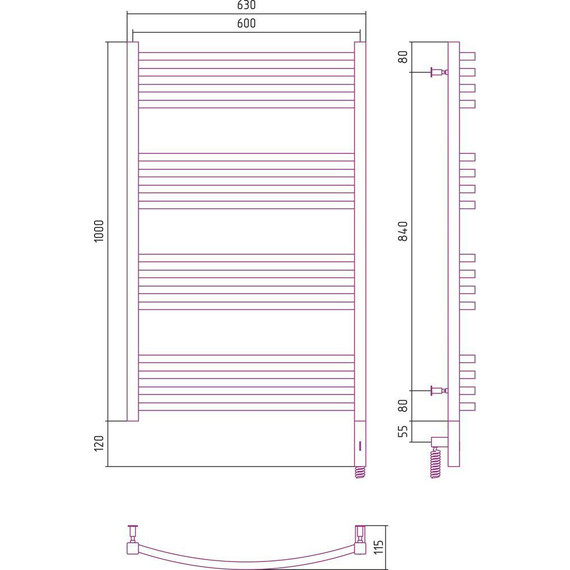 Полотенцесушитель электрический Сунержа Аркус 3.0 П16 1000x600 мм 31-5705-1060 R, чёрный матовый фото 4