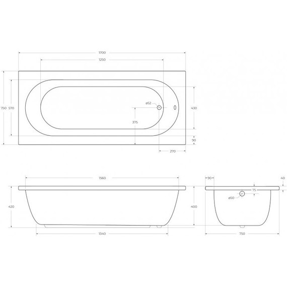 Ванна акриловая Cezares Piave 170x75 см PIAVE-170-75-42, Размер - мм: 1700х750 - 7 Ванна акриловая Cezares Piave 170x75 см PIAVE-170-75-42, Размер - мм: 1700х750 фото 7