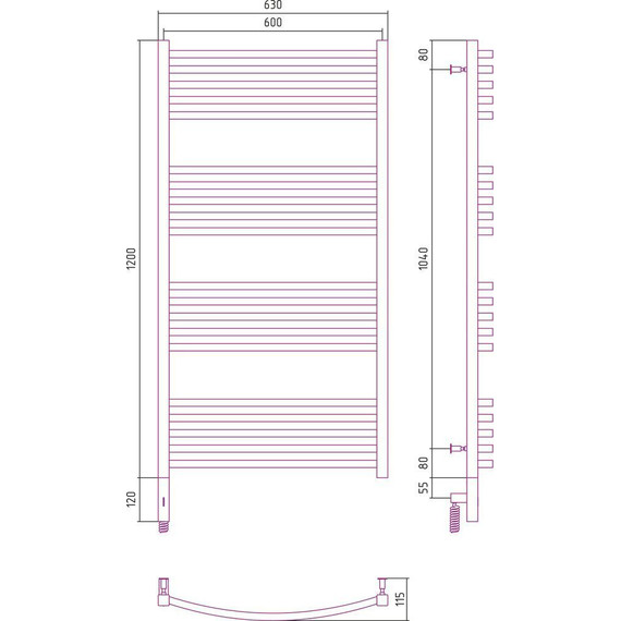 Полотенцесушитель электрический Сунержа Аркус 3.0 П20 1200x600 мм 03-5704-1260 L, золото фото 5