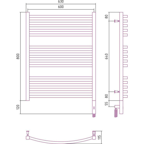 Полотенцесушитель электрический Сунержа Аркус 3.0 П15 800x600 мм 03-5705-8060 R, золото фото 5