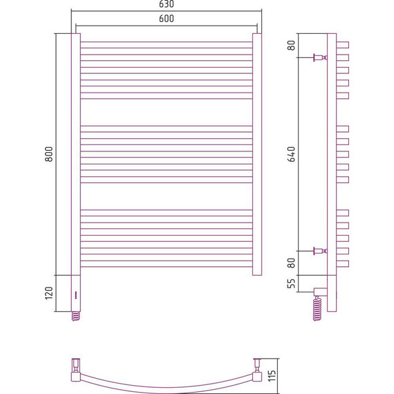 Полотенцесушитель электрический Сунержа Аркус 3.0 П15 800x600 мм 071-5704-8060 L, сатин фото 5