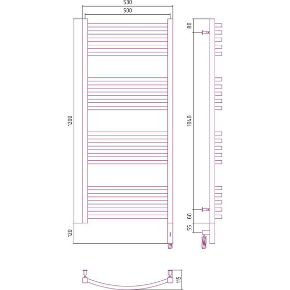 Полотенцесушитель электрический Сунержа Аркус 3.0 П20 1200x600 мм 071-5705-1260 R, сатин фото 5