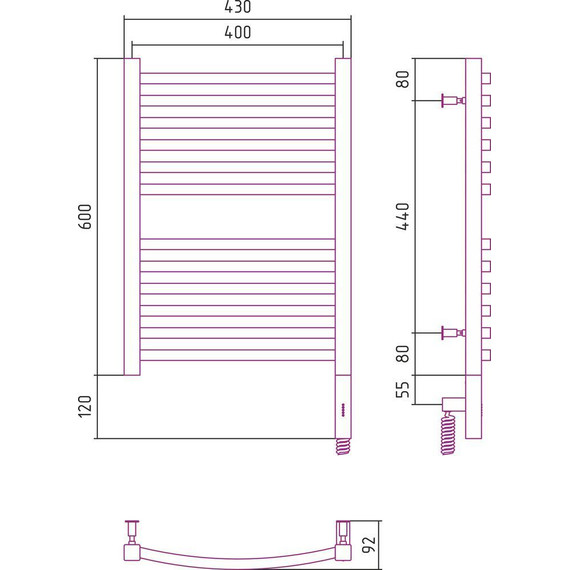 Полотенцесушитель электрический Сунержа Аркус 3.0 П12 600x400 мм 31-5705-6040 R, чёрный матовый фото 9