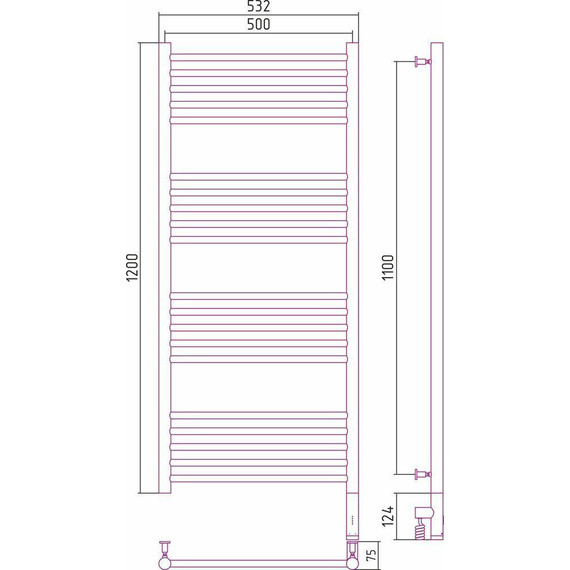 Полотенцесушитель электрический Сунержа Богема 3.0 П20 1200x500 мм (выгнутая перемычка) 12-5803-1250 R, белый фото 5