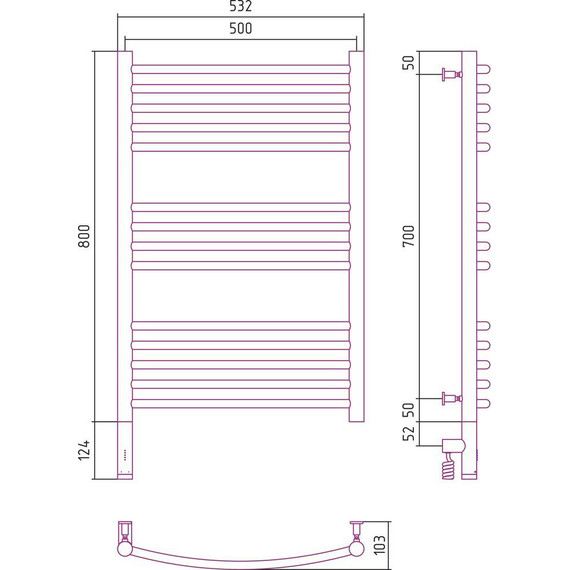 Полотенцесушитель электрический Сунержа Богема 3.0 П14 800x500 мм (выгнутая перемычка) 03-5802-8050 L, золото - 5 Полотенцесушитель электрический Сунержа Богема 3.0 П14 800x500 мм (выгнутая перемычка) 03-5802-8050 L, золото фото 5