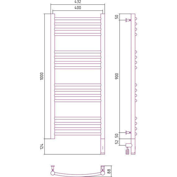 Полотенцесушитель электрический Сунержа Богема 3.0 П16 1000x400 мм (выгнутая перемычка) 03-5803-1040 R, золото фото 5