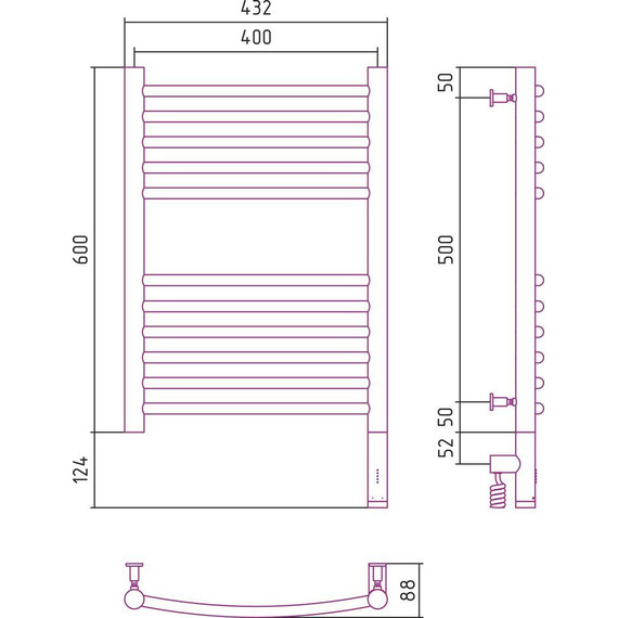 Полотенцесушитель электрический Сунержа Богема 3.0 П11 600x400 мм (выгнутая перемычка) 03-5803-6040 R, золото - 5 Полотенцесушитель электрический Сунержа Богема 3.0 П11 600x400 мм (выгнутая перемычка) 03-5803-6040 R, золото фото 5